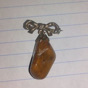 Elegant Gold and Brown Bow Tigers Eye Brooch
